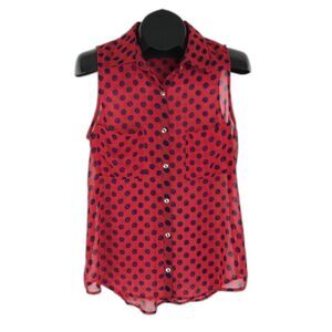 MOD Lusive Sheer Chiffon Button Down Blouse Women's Medium Dot Print Pockets